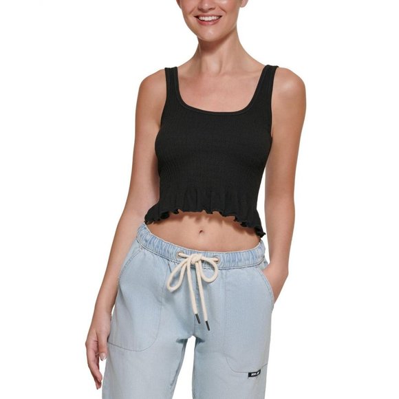 Dkny Tops - NWT Dkny Jeans Women's Cropped Ruffled-Hem Tank Top E22HAB35 XS Black